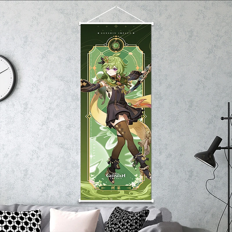 VIKAMA Green Hair Forest Archer Girl Wall Scroll, 6 Designs, Wall Decor for Bedroom Living Room Dorm