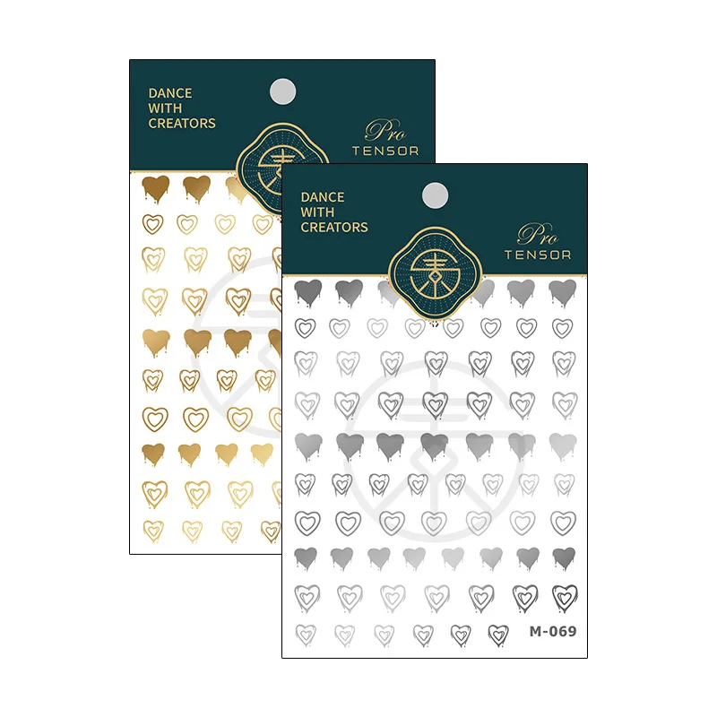 1 Sheet 5D Realistic Stamp Gold Silver Melting Solid Hollow Love Heart Adhesive Nail Art Stickers Decals Manicure Ornaments