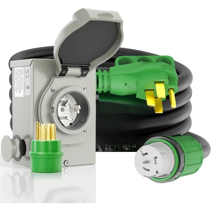 

50 Amp Generator Cord 15FT and Power Inlet Box, Pre-Drilled 50 Amp Generator Inlet Box with Cord, NEMA 14-50P to SS2-50R Generat