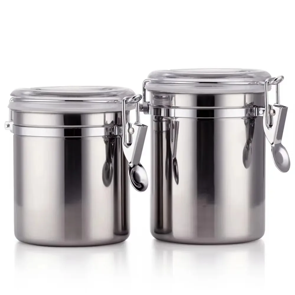 Cool 500g Stainless steel sealed jar coffee jar thickened stainless steel storage jar moisture-proof and fresh-keeping