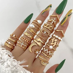 Crystal Alloy Rings Set For Women Jewelry Adjustable Ring For Girls Punk Accessories Fashion Jewelry