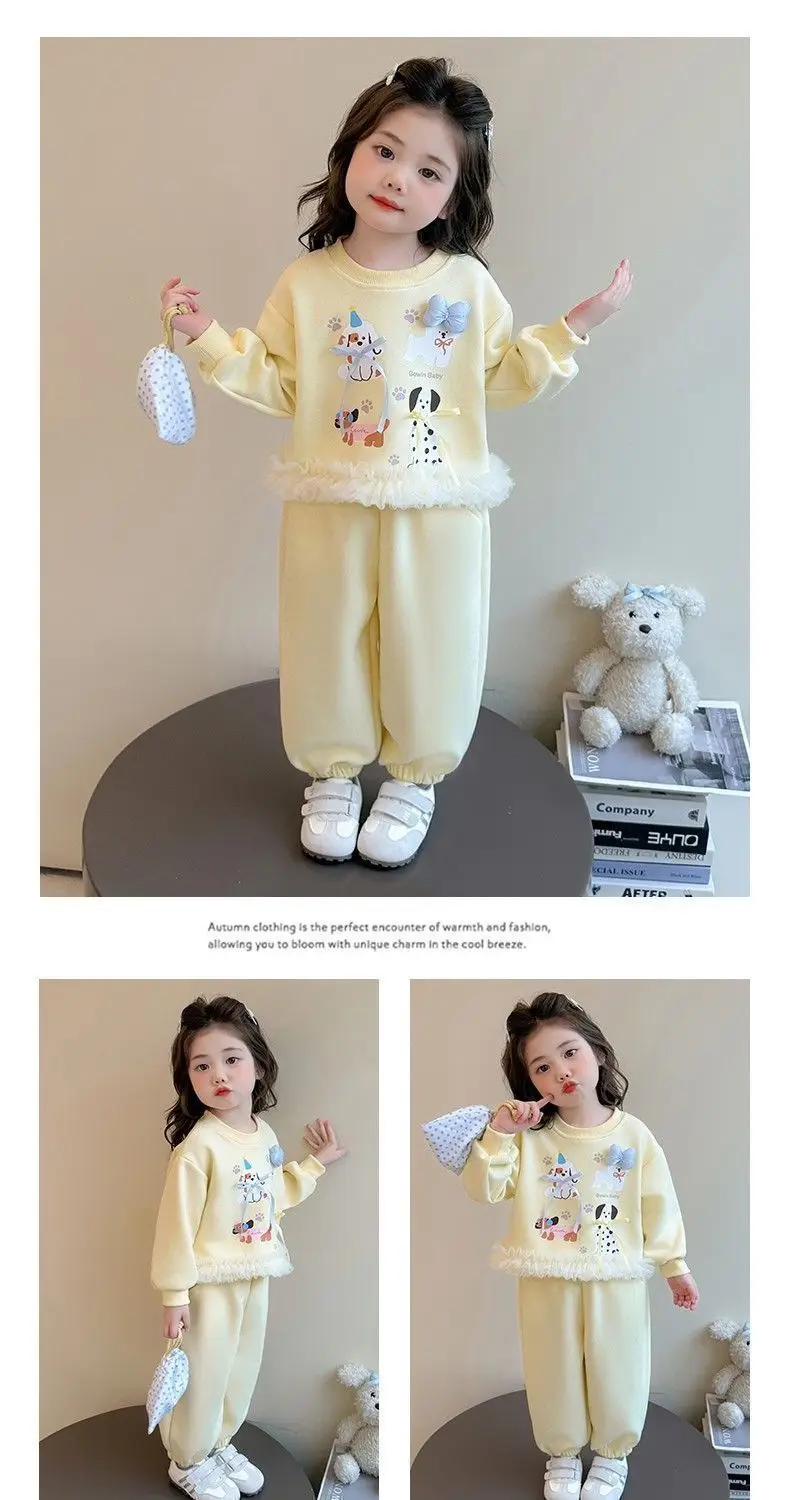 Neue Herbst-Babykleidungssets für Mädchen, niedliche Kinder-Sweatshirts mit Welpenmuster und Spitzenrüschen am Saum + Hosen, 2-teilige Freizeit-Outfits für Kinder, Prinzessinnen-Look – Detail 11