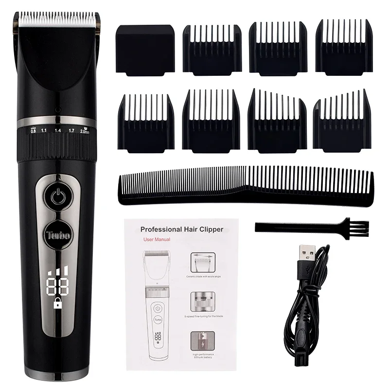 Full Body Washable Electric Hair Clipper Ceramic Professional Fine Adjustable Hair Trimmer Low Noise Hair Cutting Machine Razor