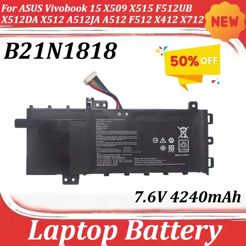 SWZY B21N1818 7.6V Laptop Battery For ASUS Vivobook 15 X509 X515 F512UB X512DA X512 A512JA A512 F512 X412 X712 X515E
