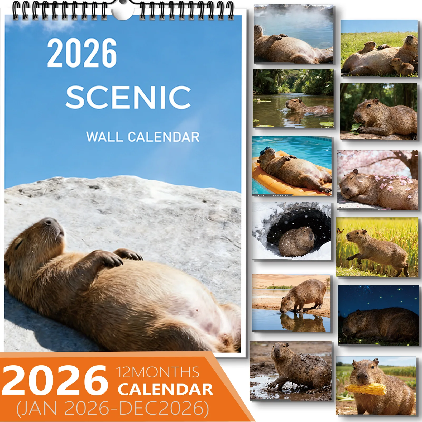 

1PC Relaxing Calendar With Charming Capybara, Fit For Living Room Bedroom Decor, Ideal For Pet Leisure Fans, Excellent Gift