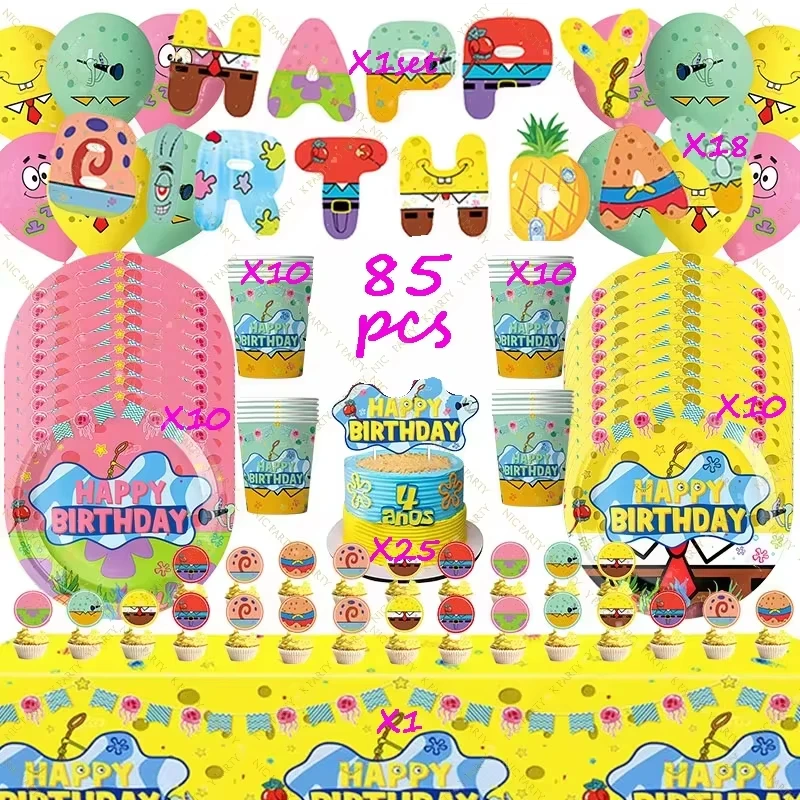 Partydekorationen Spongebob Happy Birthday Partyzubehör Becher Toppers Teller Servietten Kindergeburtstag Gastgeschenke Babyparty
