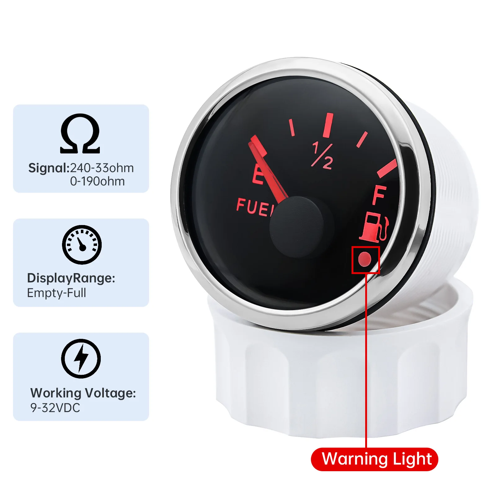 52MM Universal Gas Fuel Level Gauge Analogue LED 240-33ohm Fuel Level Meter with Alarm Red Light For Car Marine Boat RV Camper