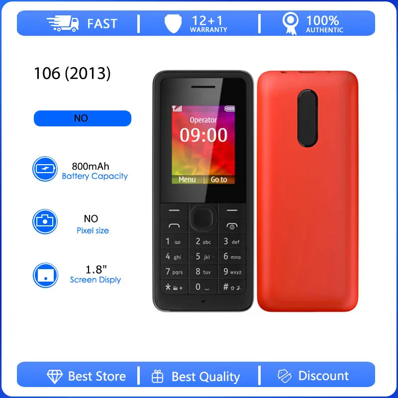 Original Refurbished 106 2013 2G Single Sim Unlocked GSM 900/1800 Mobile Phone Russian Arabic Hebrew Keyboard Made in Finland