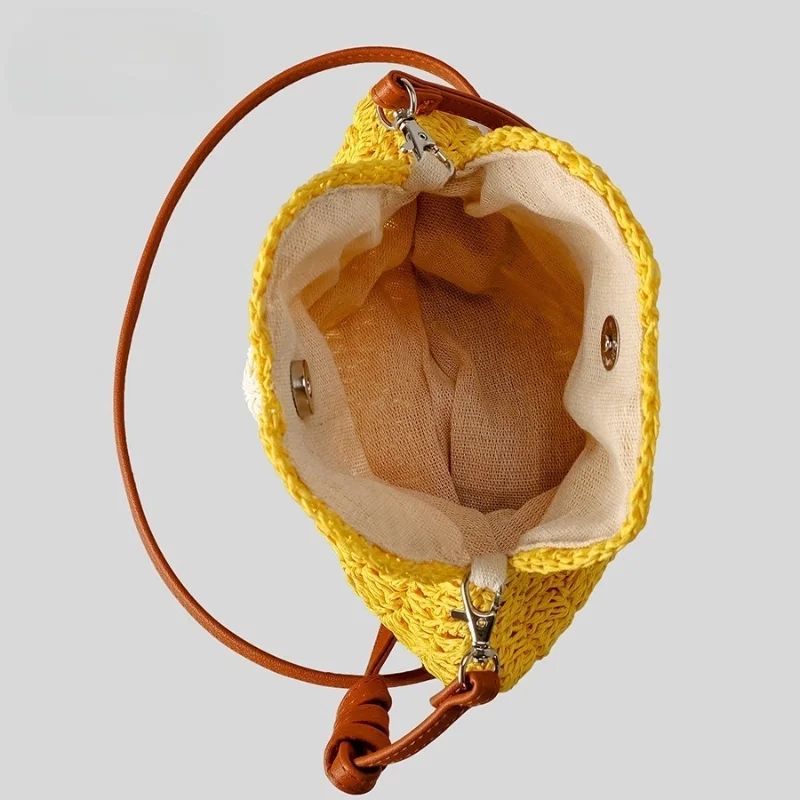 2025 جديد اليدوية المنسوجة العشب حقيبة من القماش سلسلة الغابات الصغيرة الطازجة لطيف البيض زهرة واحدة الكتف حقيبة كروسبودي حقيبة شاطئية عادية