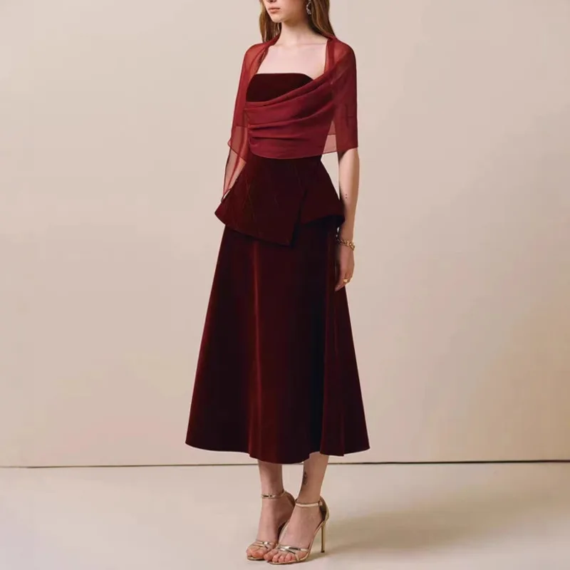 HKSH Spring New Women Tide Y2K Elegant Fashion Style Shawl Dress Ins Chic Stylish Niche Design Waist Strapless Long Skirt HK4718