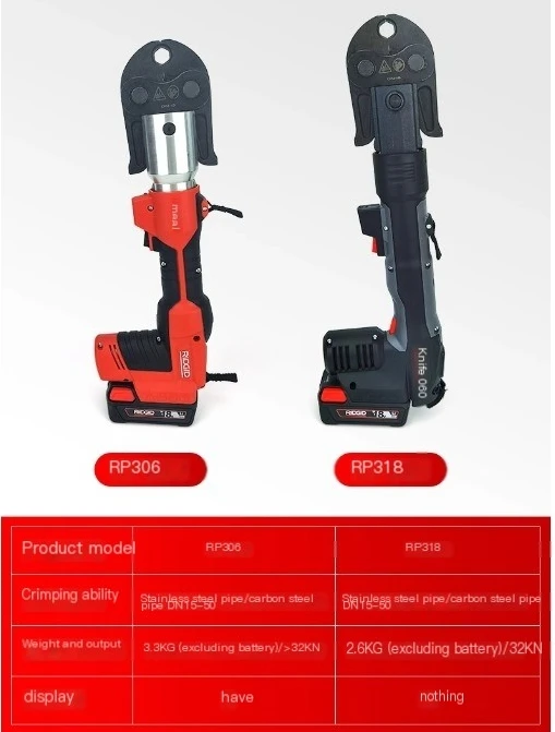 RP306/318 stainless steel water pipe electric hydraulic pliers, clamp head, charging type pipe clamp