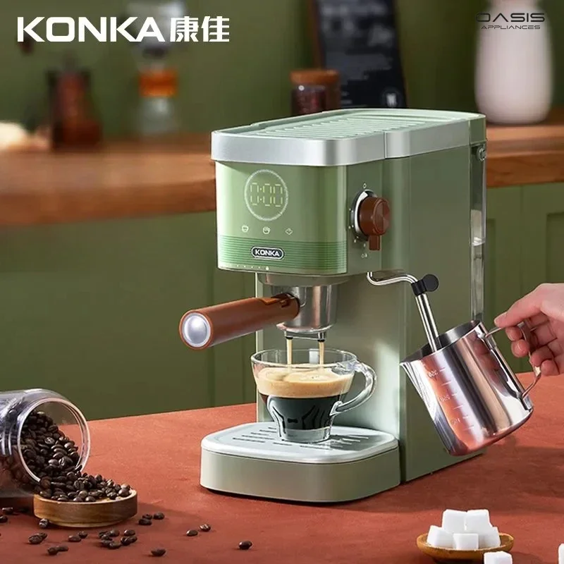 Italian Coffee Machine - Retro Green. Milk Frother. For Powder Capsule & Espresso. Making Coffee Drinks.