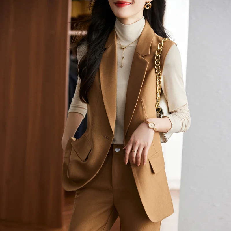 

Suit Vest Suit Women's Spring and Autumn2022New Business Suit Fashion Temperament Goddess Style Sleeveless Suit Two-Piece Set