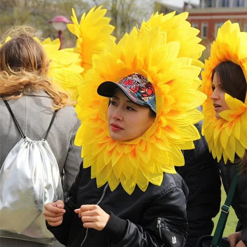 Sunflower Headgear Funny Performance Props Sunflower Hat Hood For Dance Party Festival Games Kids Teens Adults Accessories