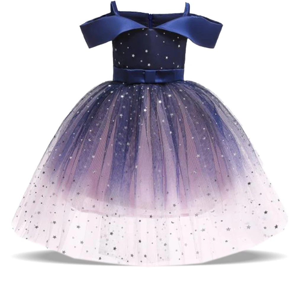 Summer Star Sequin Girls Dress Christmas Costumes Lace Wedding Birthday Party Princess Dresses For Girl Bow Bridesmaid Prom Gown