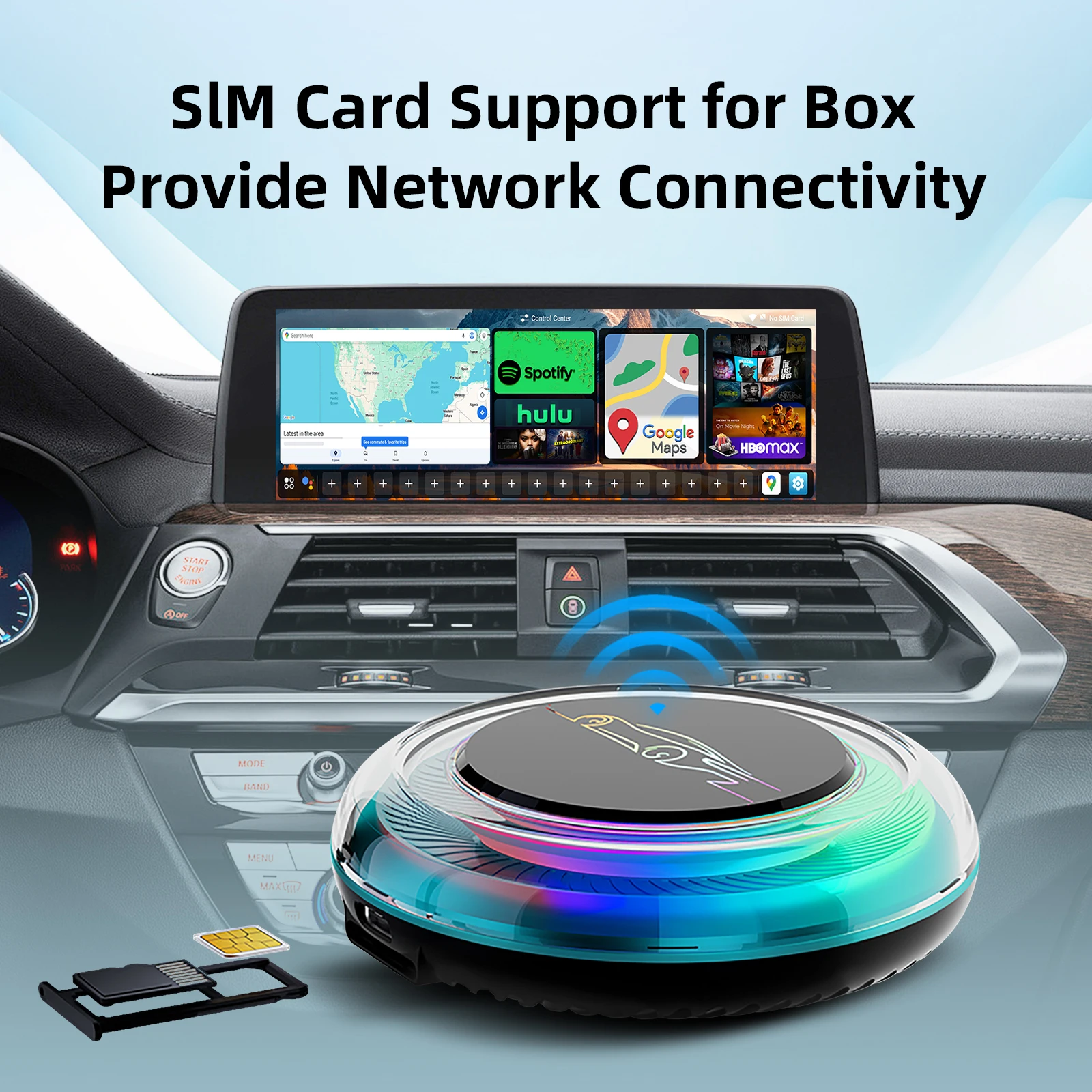 BMWまたはその他の車用のAndroid 13ワイヤレスAIボックス、ワイヤレスCarPlayシステム搭載、4G SIMカード対応、HDMI出力、8GB+128GB ROM