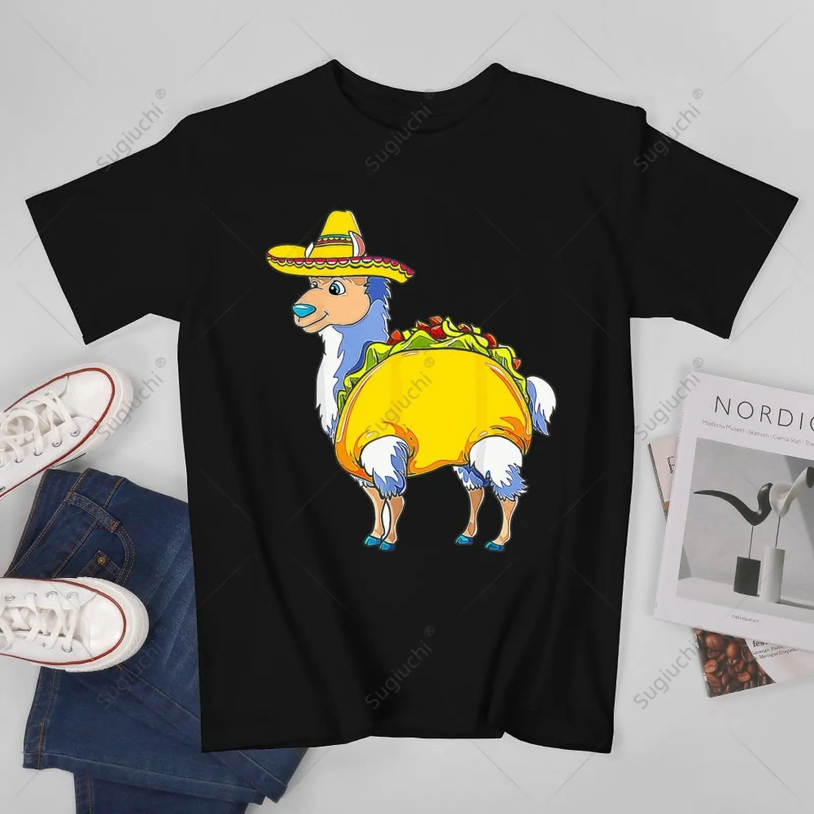 Unisex Men Llama Straw Hat Tshirt Tees T Shirts Women Boys 100% Cotton T-Shirt