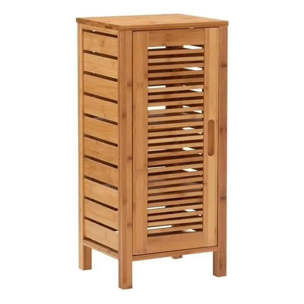 

Bamboo Floor Cabinet 3 Shelves Door Bathroom Storage 13x11x28.5inch Towel Essentials Organizer Customized