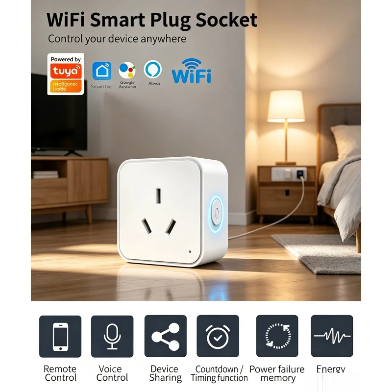 SIXWGH Zigbee Smart Socket AU Plug Adapter Tuya Smart Life App Wireless Control Timing Power‑Monitoring Function Alexa Outlet