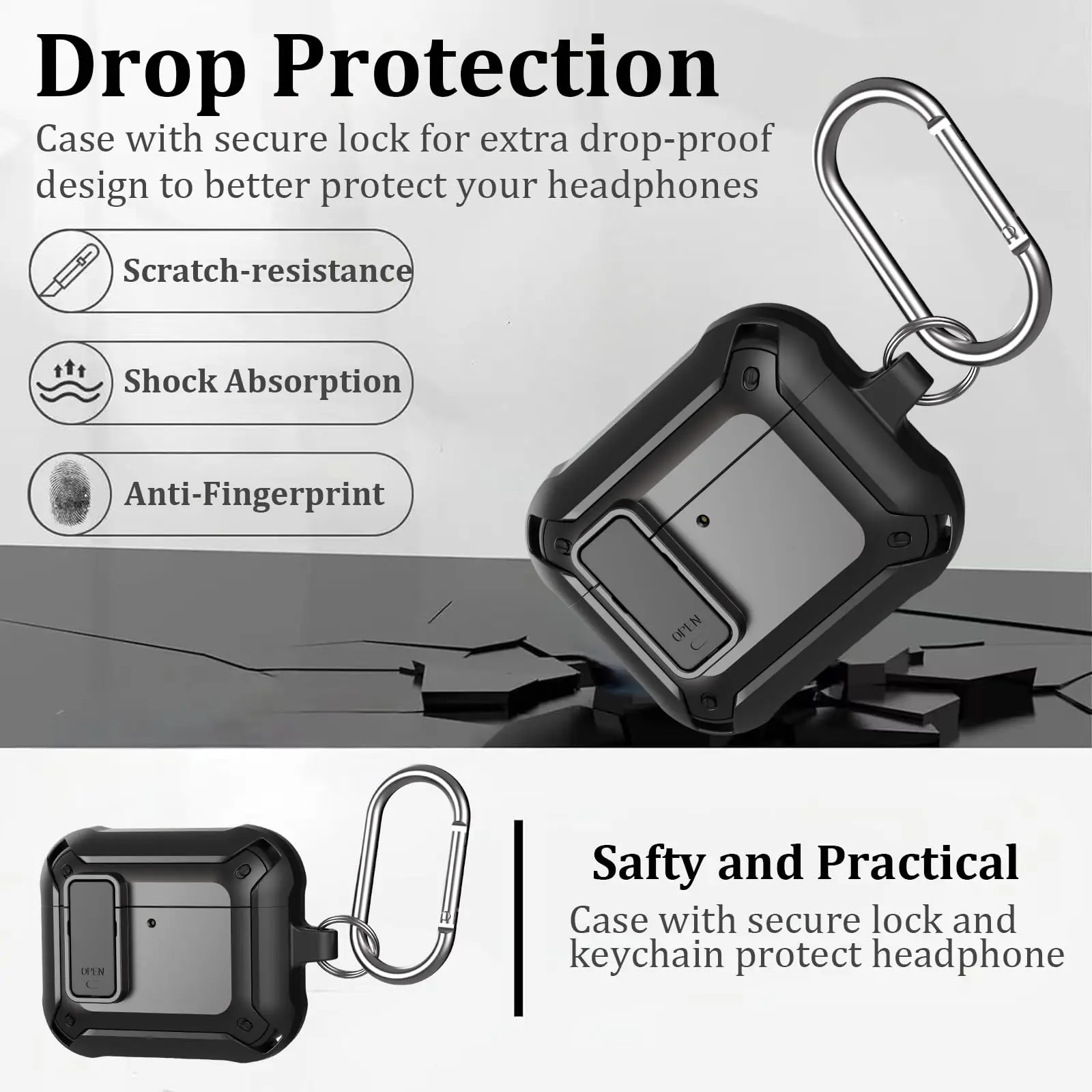 Para AirPods 4 2024 funda con bloqueo de interruptor funda protectora a prueba de golpes con Kit de limpieza funda para auriculares con cordón para AirPods 4 generación