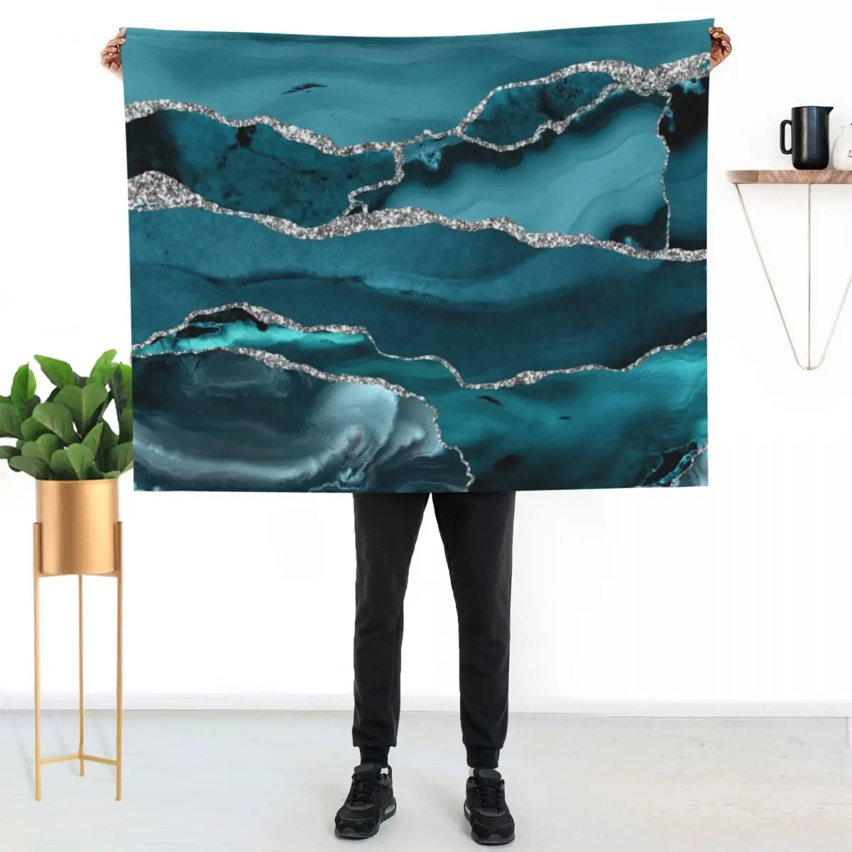 

Trend Turquoise Faux Marble Textures Throw Blanket Warm Accent Blanket for Living Room Decoration