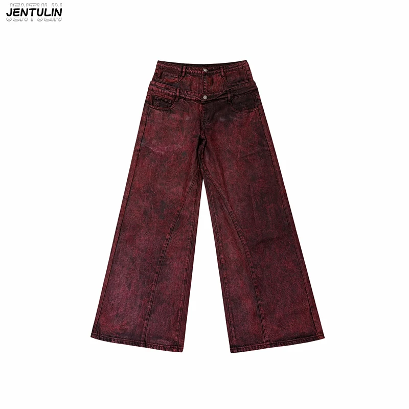 

Harajuku Pants Wine Red Solid Color Jeans Are Suitable For High Street Style Clothing Punk Hip-Hop Men's Clothing Unisex Bottoms
