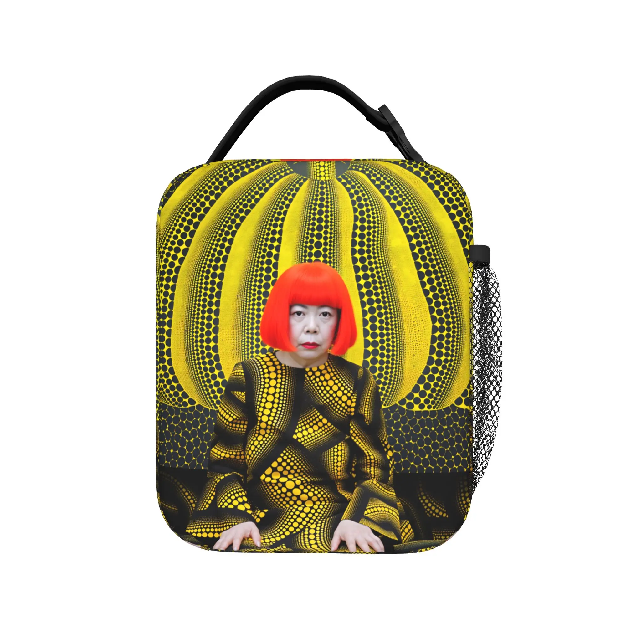Yayoi Kusama Abstract Face Lunch Bag Japanese Artist Lunch Box For Child Kawaii Thermal Tote Handbags Waterproof Cooler Bag