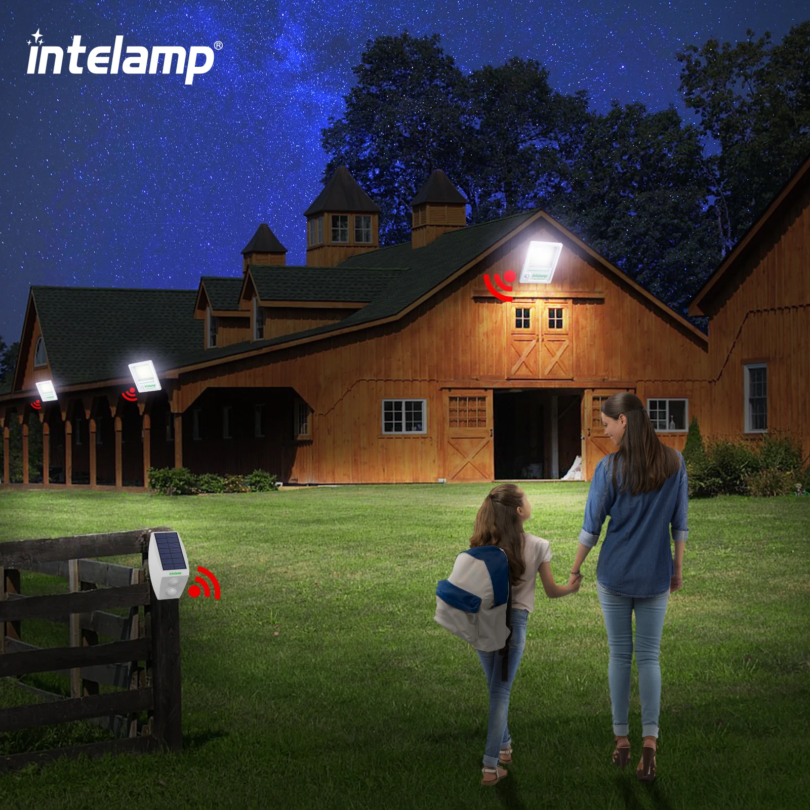 intelamp 12000mah 3000LM Outdoor Solar Light With Larger Solar Panel Two Motion Sensors Floodlight High Brightness For Garden