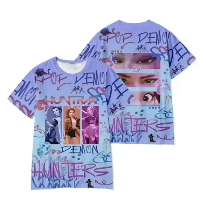 2026 فيلم KPop شيطان الصيادين تي شيرت ثلاثية الأبعاد طباعة طفل أنيمي تي شيرت الرجال النساء قصيرة الأكمام تي شيرت Harajuku Y2k لطيف للجنسين الملابس