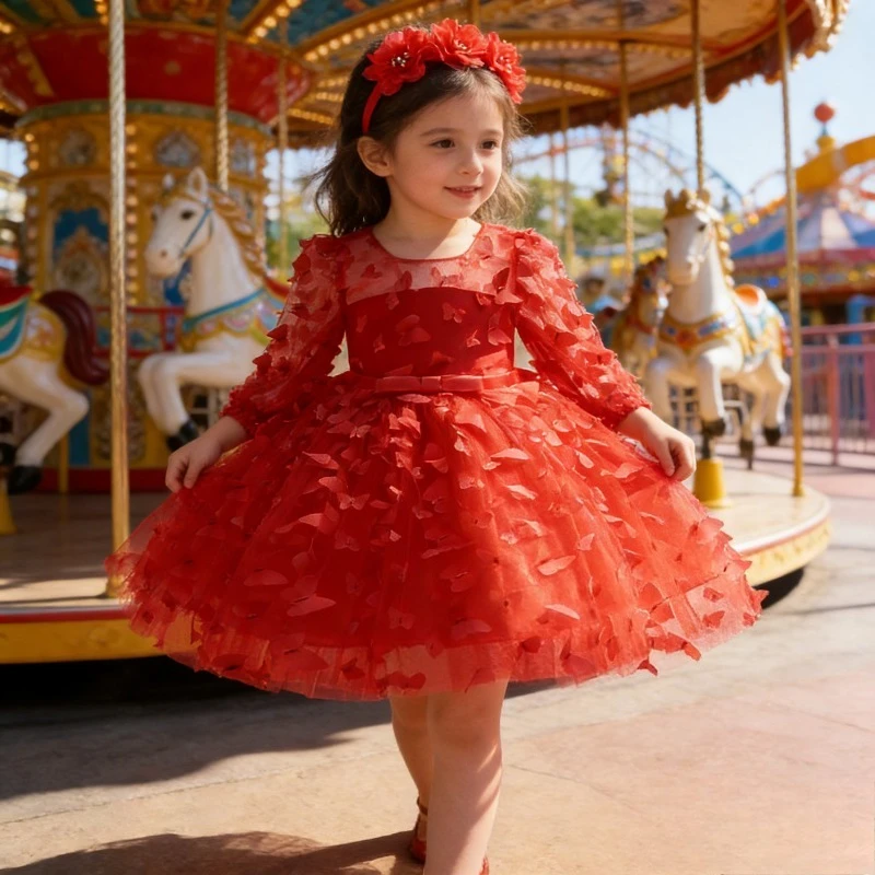 

Bow Shaped Dress for Infants and Young Children Three-dimensional Flower Dress for Girls Mesh Birthday Dress