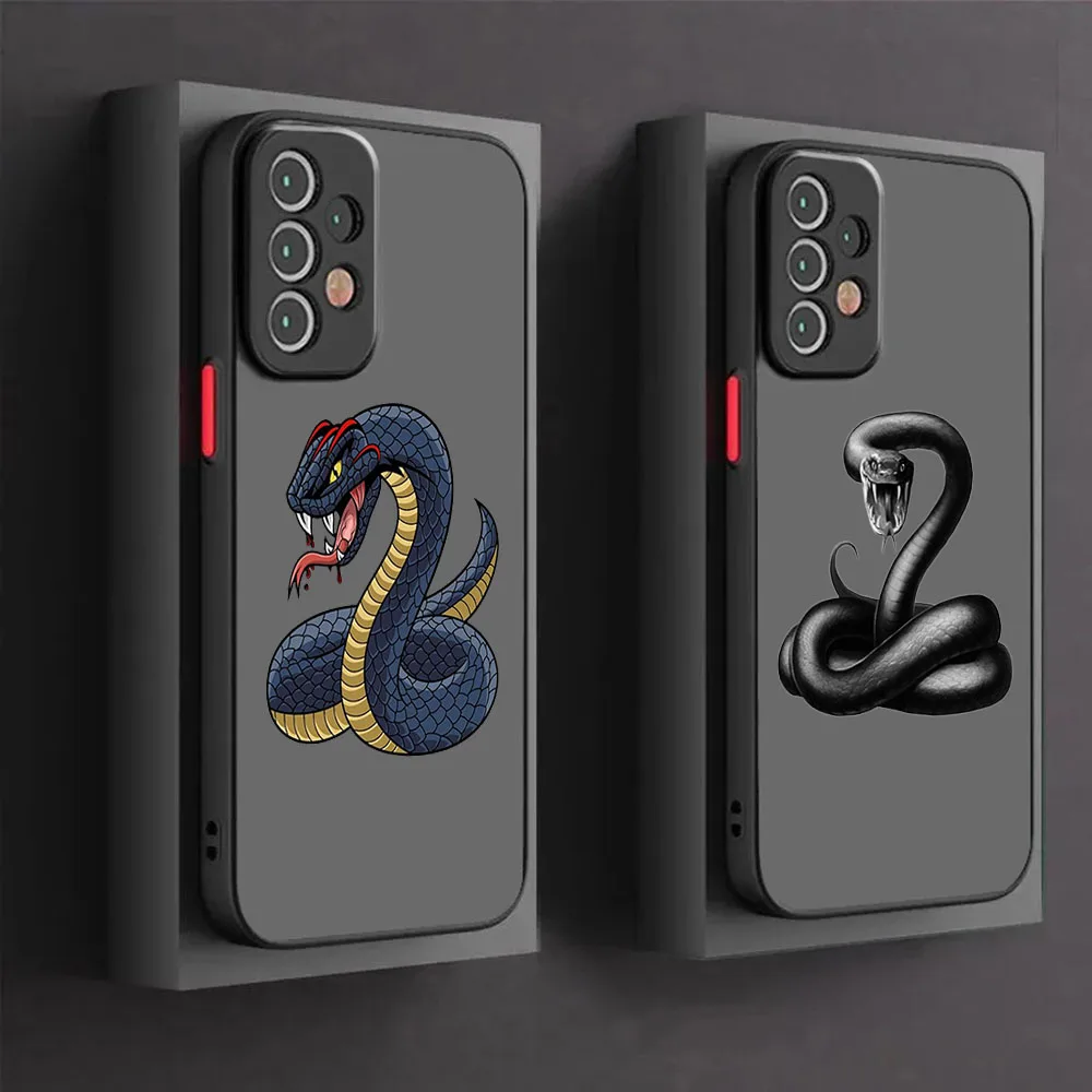 Phone Case For Samsung S24 Note20 S23 S22 S21 S20 S10 A54 A71 A72 A73 5G Ultra Plus Snake Cobra Python Black Translucent Cover