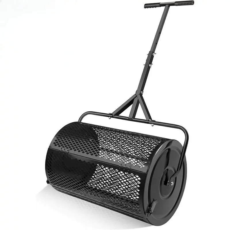 Compost Spreader  Wide Adjustable Handle Lawn and Garden Peat Moss Roller Black For Spreading Manure Topsoil 1pcs