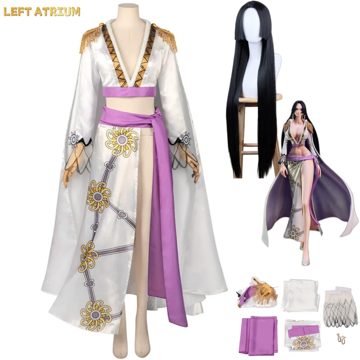 Disfraz de Cosplay de Anime Seven Warlords of The Sea, Boa Hancock, con Capa Blanca, Falda y Peluca, Traje Sexy para Mujer, Carnaval