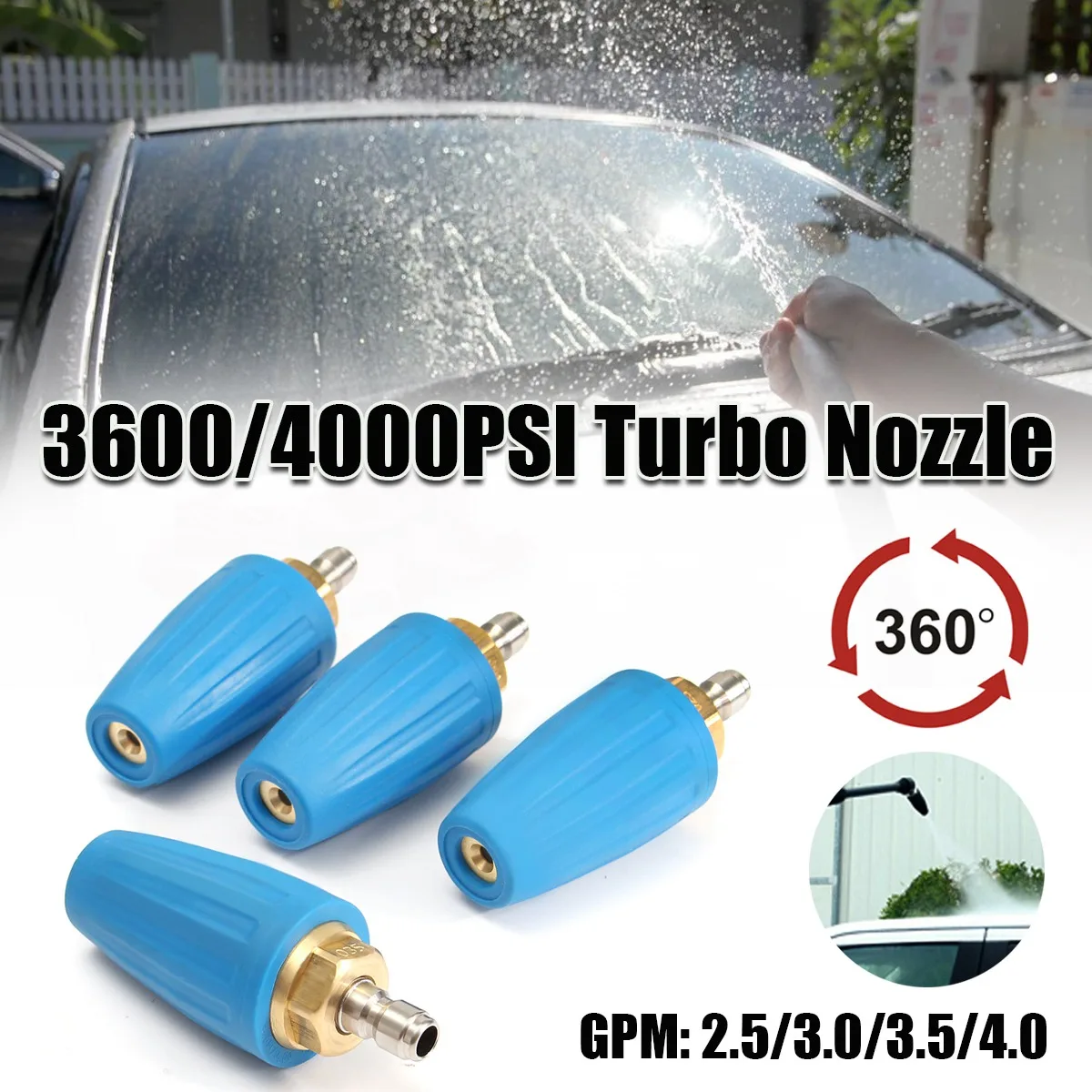 3.0 GPM 400PSI Turbo Rotating Spray Nozzle 360 Degree Rotating Turbo for Pressure Washer with 1/4inch Quick Connect