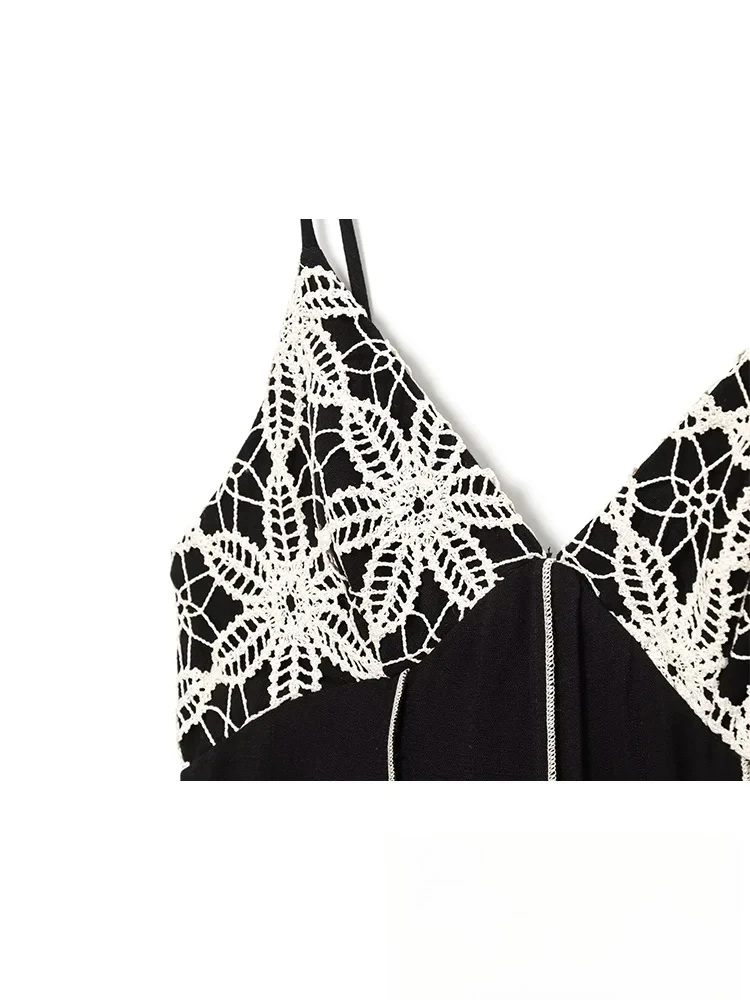 เดรสสายเดี่ยวผู้หญิง KONDALA สไตล์เซ็กซี่ลำลองเก๋ไก๋ แต่งลูกไม้ปักลาย คอวี แขนยาว แฟชั่นใหม่ ฤดูร้อน 2025 เหมาะสำหรับใส่ไปเที่ยวทะเล