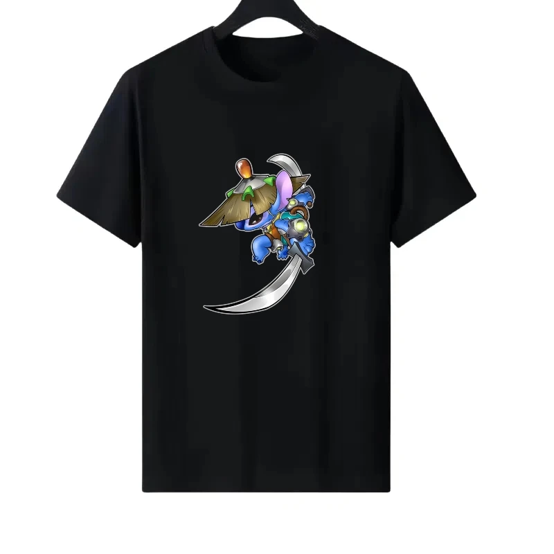 

Disney Stitch Pattern Woman Black Summer Loose Parent-child Clothing Y2k Tops Ladies Cheap Short Sleeves T-Shirt Men Sweatshirts