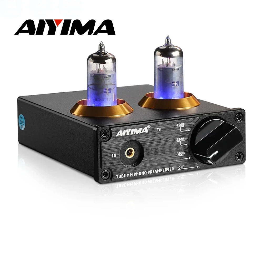 AIYIMA Audio T3 HiFi Röhren-MM-Phono-Vorverstärker für Schallplattenspieler, Stereo-Vorverstärker, Plattenspieler-Phonograph, 12V