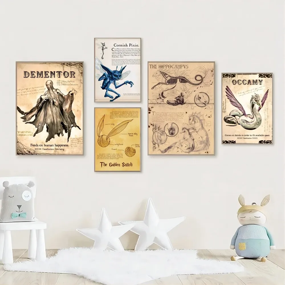 Pegatinas de póster de dragón de criaturas mágicas de Harry Potter, decoración del hogar, arte estético, Mural, decoración de habitación, pintura Digital, sala de estar, 1pc