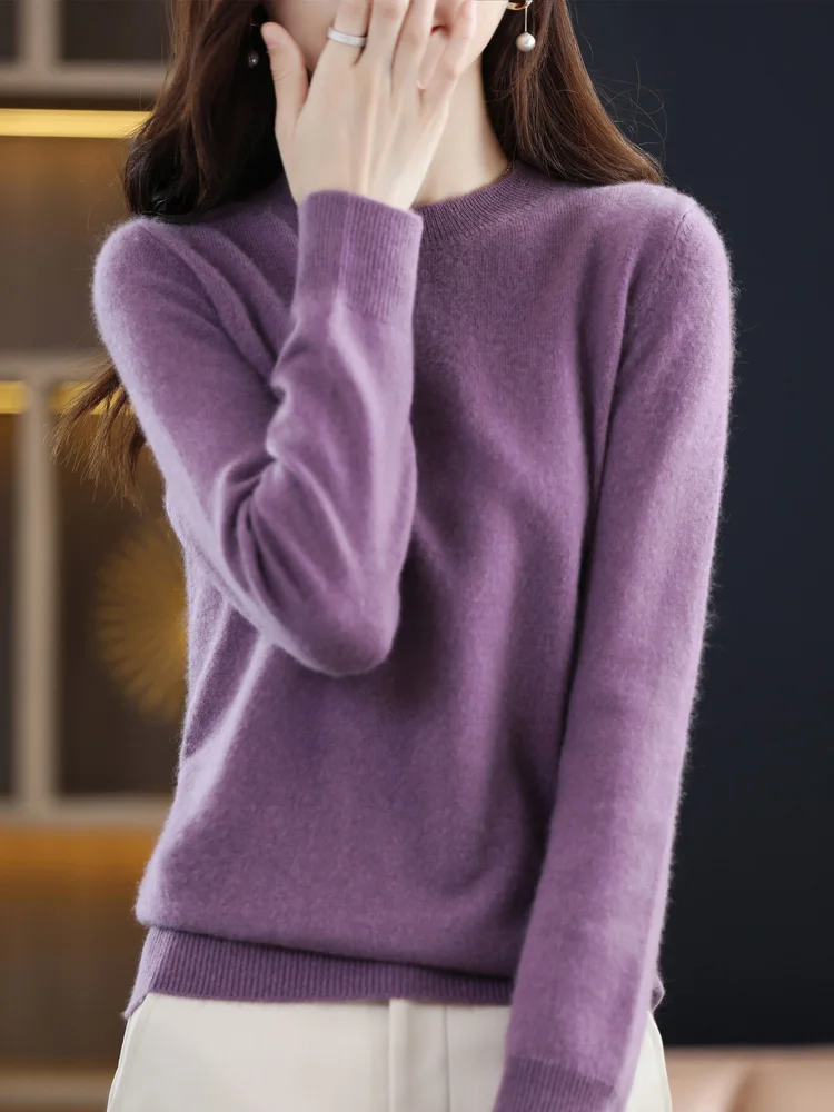 Nuovo autunno inverno maglione di Cashmere da donna o-collo 100% lana Merino Pullover manica lunga classico lavorato a maglia moda comodi top