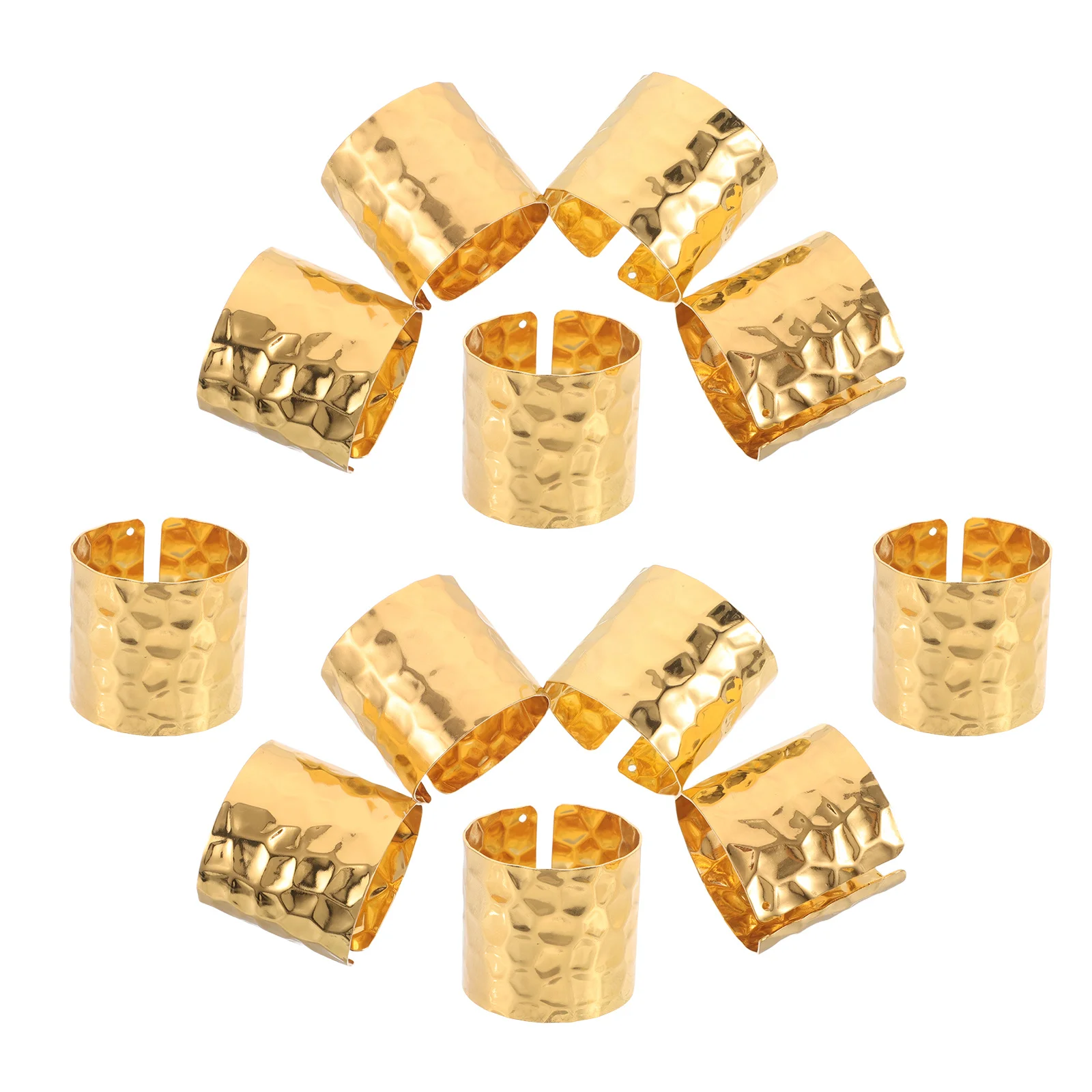 

12Pcs Golden Napkin Rings Unique Embossed Surface Metal Material Easy to Use for Cloth and Paper Napkins