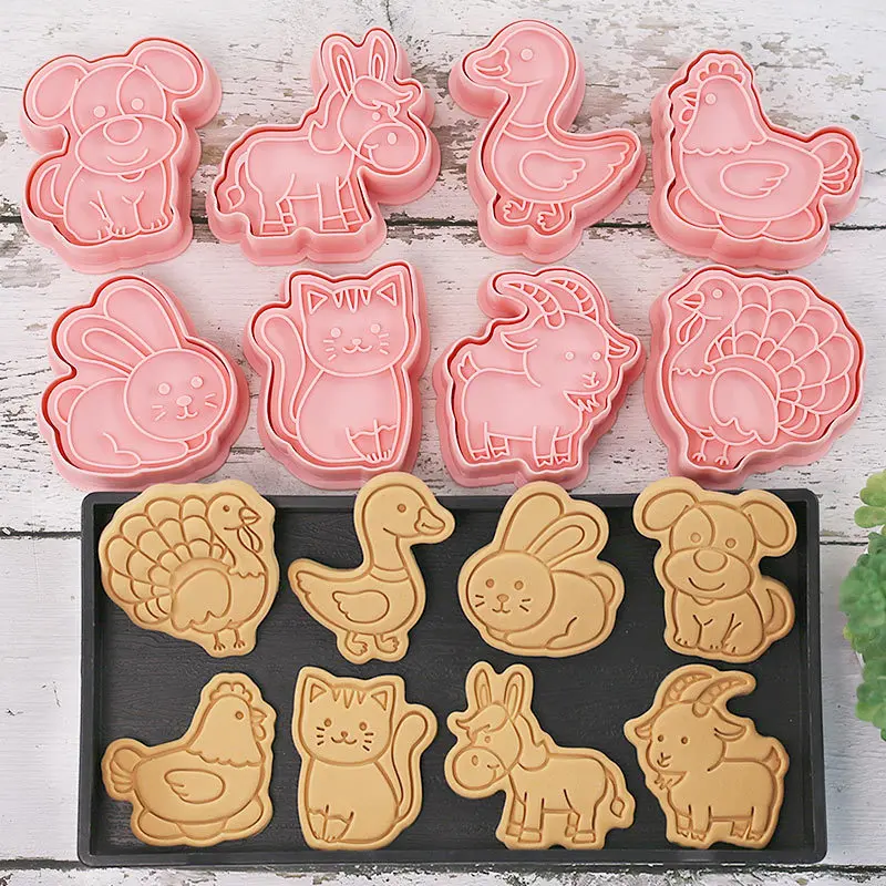 8pcs/set Farm Animals Figures Cookie Cutters Cartoon DIY Bakery Mold Biscuit Press Stamp Embosser Sugar Pasty Cake Mould Toys