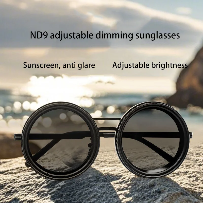 ND9 Adjustable Dimming Sunglasses Dirt Bikes Glasses Retro Round Men's Outdoor Fishing UV Resistant HD Polarized Sunglasses