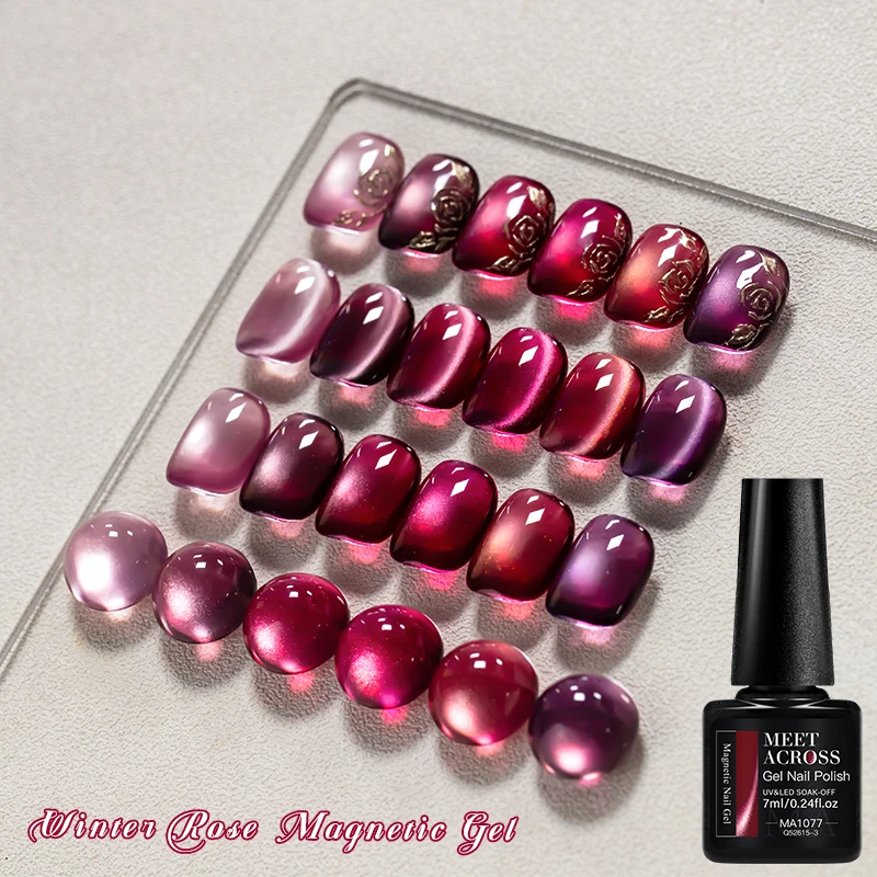 Pink Winter Rose Cat Magnetic Gel Nail Polish Glass Beads Magnetic Semi Permanent Soak Off UV Gel Varnish Nail Art For Valentine