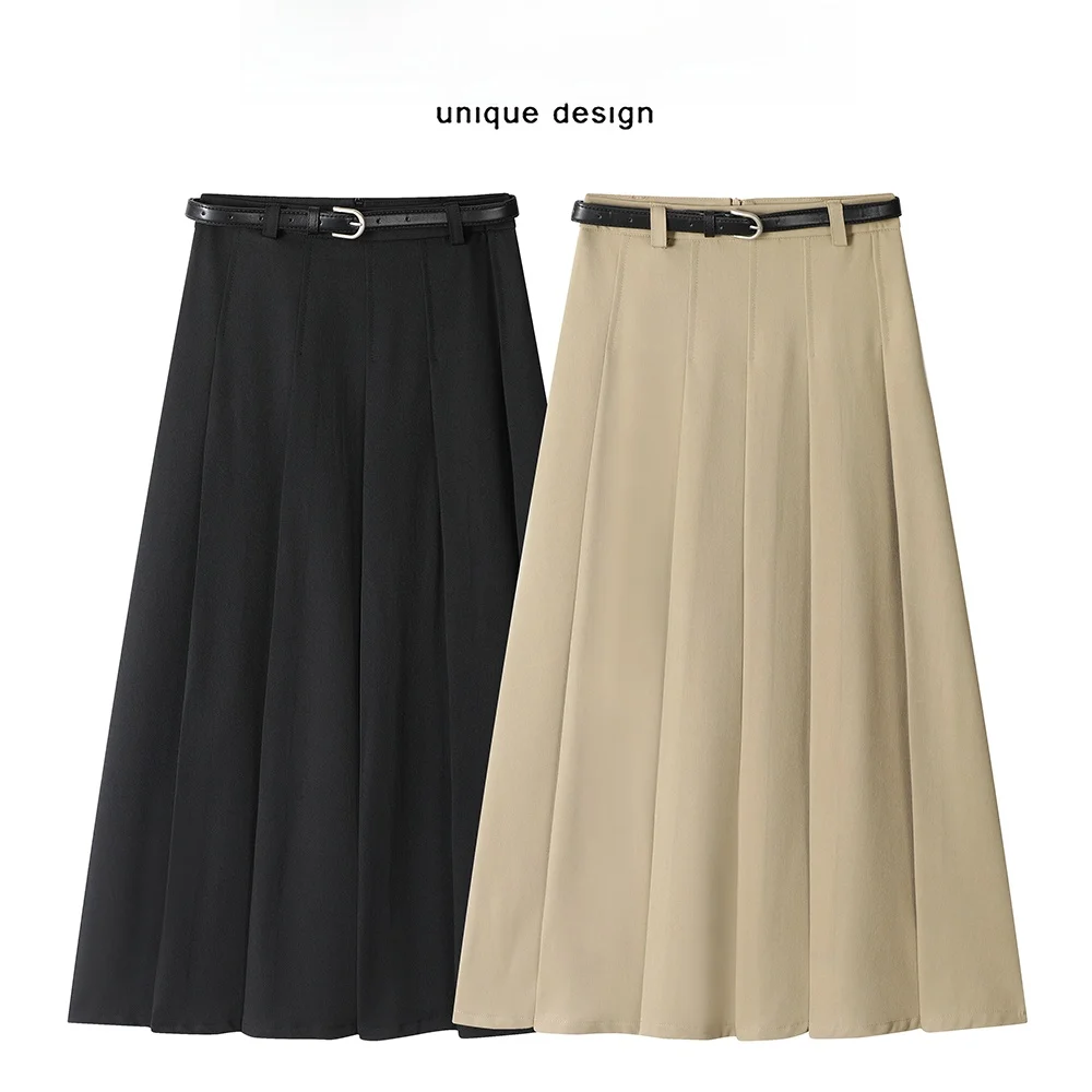 

High Waist A-Line Midi Skirt Women's Spring Summer Loose Fit Pleated Skirt Versatile Casual Sle Pure Color Commute Friendly