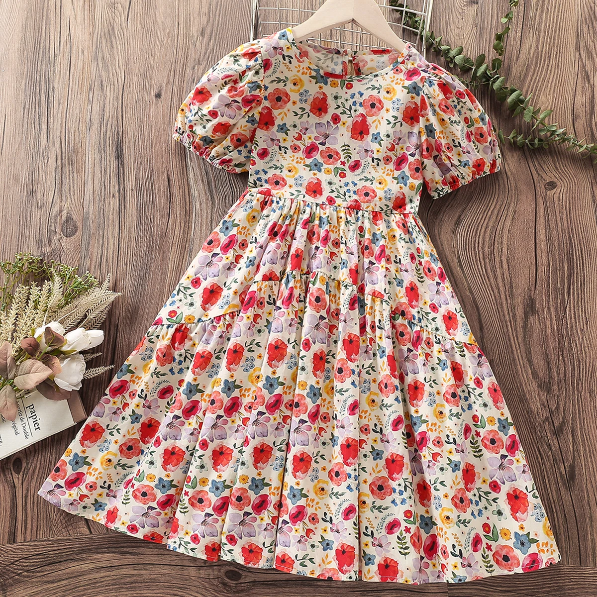 Summer Kids Floral Cotton Dresses for Girls Clothes Baby Party Outfits Teenagers Short Sleeve Children Costumes 4 6 8 9 12 Years