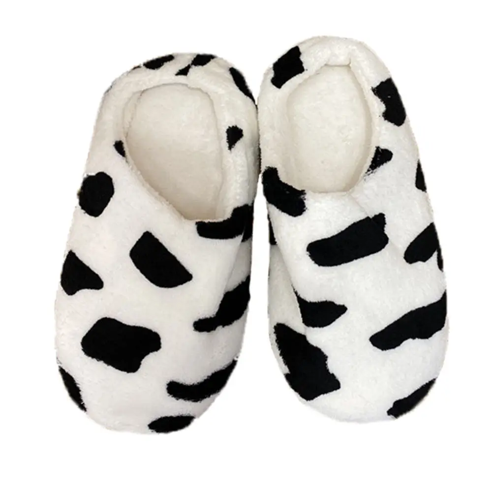 

1 Pair Cow Pattern Winter Slippers Black White Warm Soft Indoor Household Bedroom Slip-on Students Warm Sandals Christmas