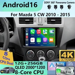 Android 16 Carplay Auto For Mazda 5 CW 2010 2011 2012 2013 2014 2015 Multimedia Car Radio Navigation Player Video WIFI+4G DSP
