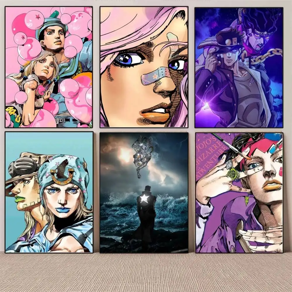 1PC Anime JoJo Bizarre Adventure Retro poster Self-adhesive Art Waterproof Paper Sticker Coffee House Bar Room Wall Decor