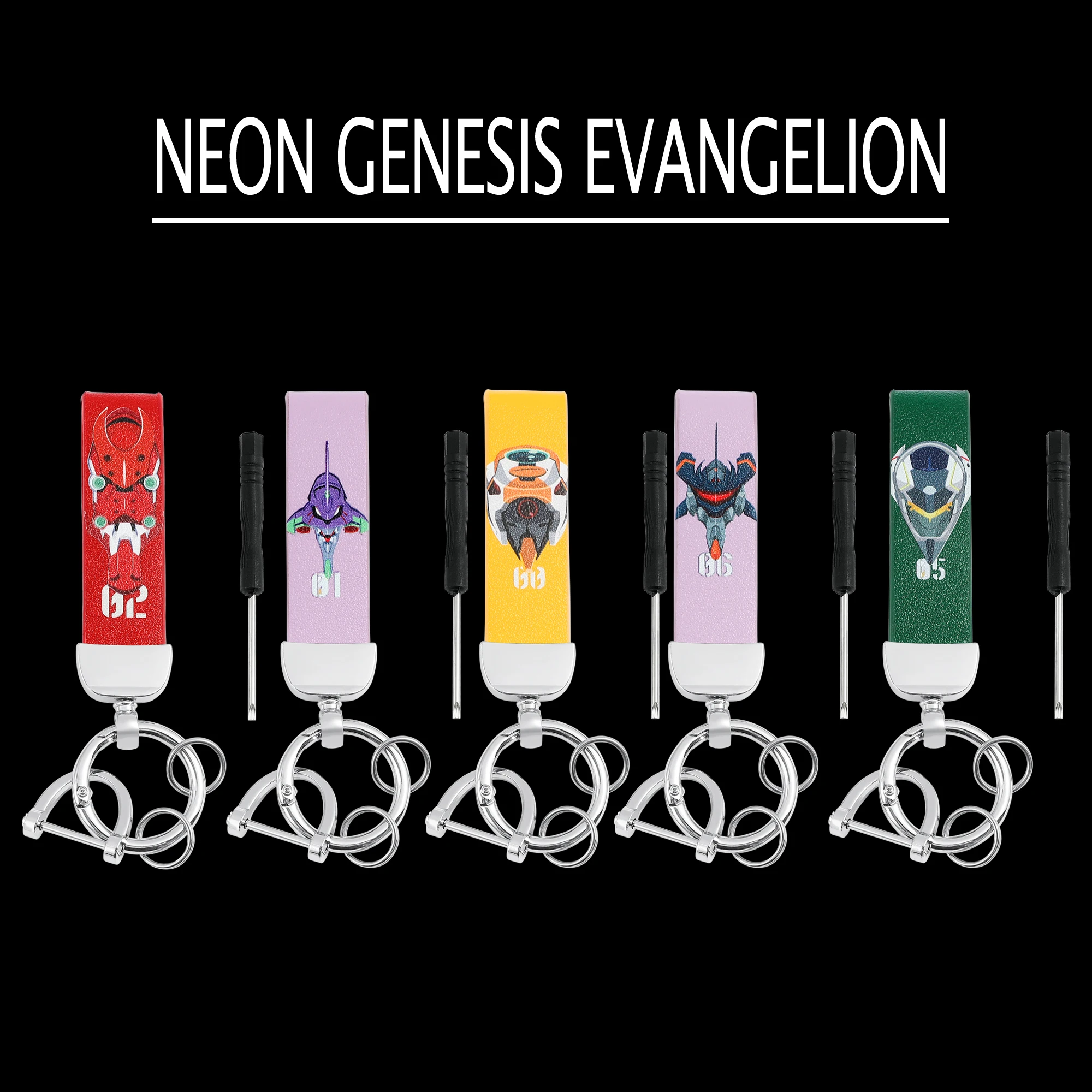 Anime NEON GENESIS EVANGELION Leather Keychain EVA-01 TEST TYPE Mecha Keyrings for Backpack Car Key Holder Accessories Kids Toys