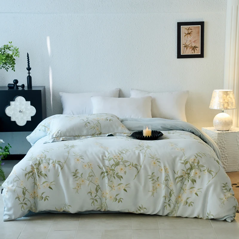 100% Lyocell Tencel Dekbedovertrek 1 stuk Bloemenprint Met Rits Schoonheid Bloemenprint Dekbedovertrek Kingsize Dekenhoes